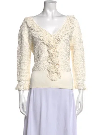 Pre-owned Michael Kors V-neck Long Sleeve Blouse In Neutrals
