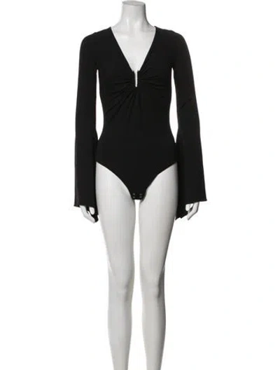 Pre-owned Michael Kors V-neck Long Sleeve Bodysuit In Black