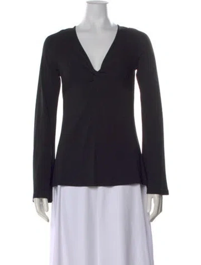 Pre-owned Michael Kors V-neck Long Sleeve Top In Black