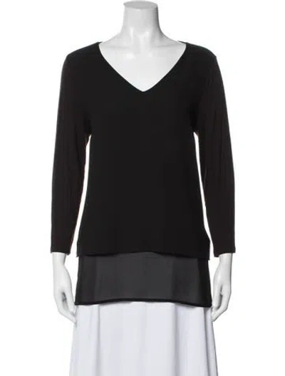 Pre-owned Michael Kors V-neck Long Sleeve Top In Black