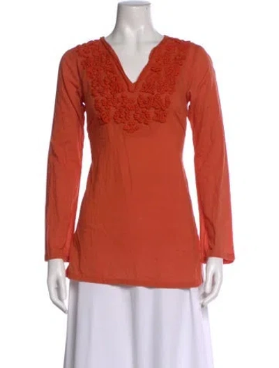 Pre-owned Michael Kors V-neck Long Sleeve Tunic In Orange