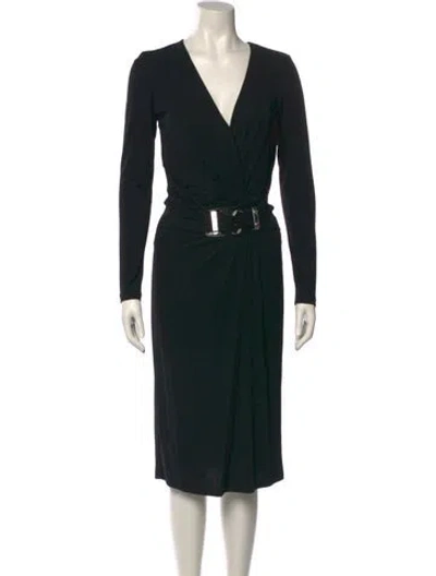 Pre-owned Michael Kors V-neck Midi Length Dress In Black