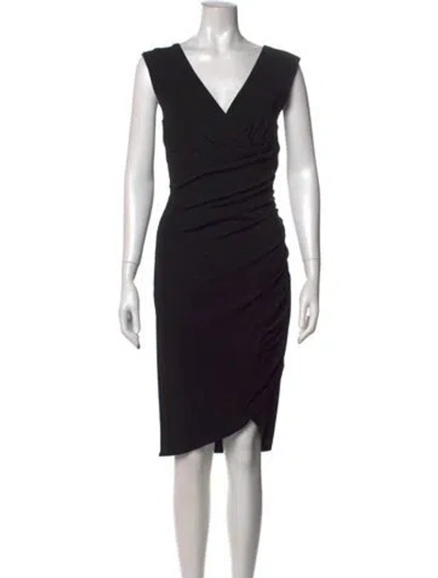 Pre-owned Michael Kors V-neck Midi Length Dress In Black