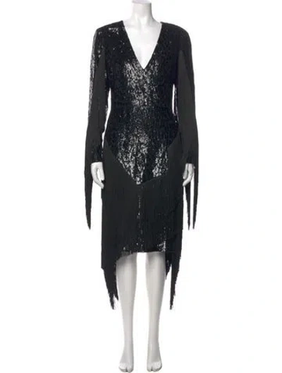Pre-owned Michael Kors V-neck Midi Length Dress In Black