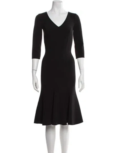 Pre-owned Michael Kors V-neck Midi Length Dress In Black