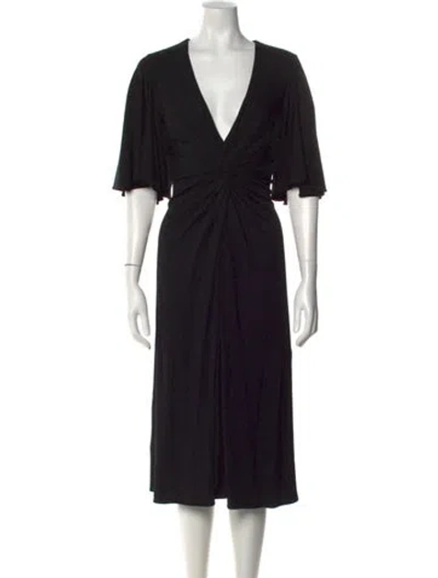 Pre-owned Michael Kors V-neck Midi Length Dress In Black