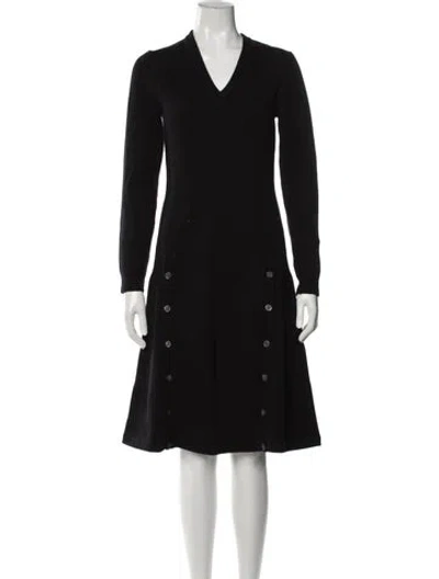 Pre-owned Michael Kors V-neck Midi Length Dress In Black
