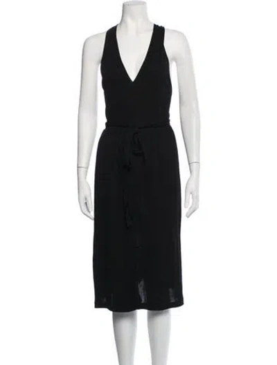 Pre-owned Michael Kors V-neck Midi Length Dress In Black