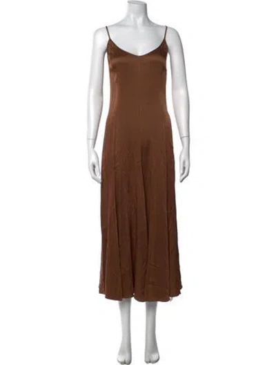 Pre-owned Michael Kors V-neck Midi Length Dress In Brown