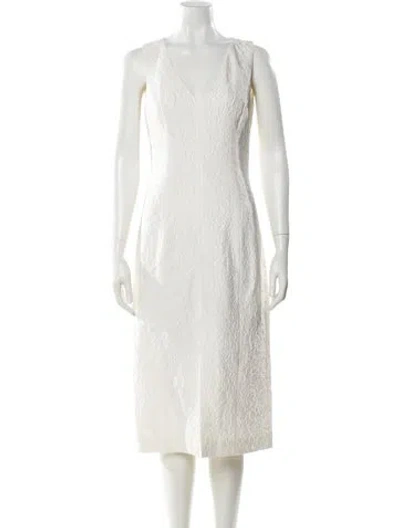 Pre-owned Michael Kors V-neck Midi Length Dress In Neutral