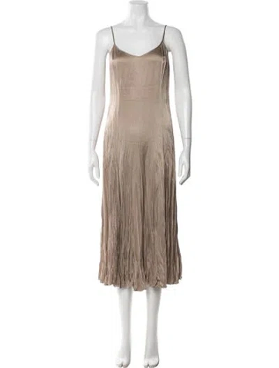 Pre-owned Michael Kors V-neck Midi Length Dress In Neutral