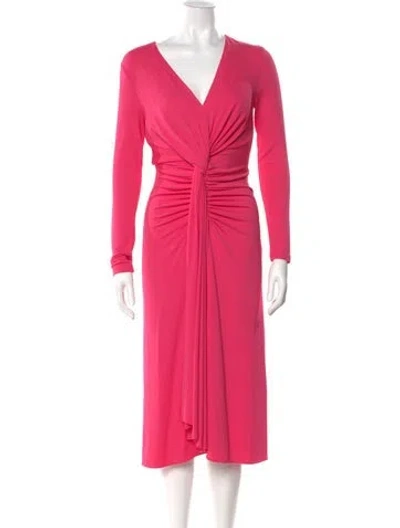 Pre-owned Michael Kors V-neck Midi Length Dress In Pink