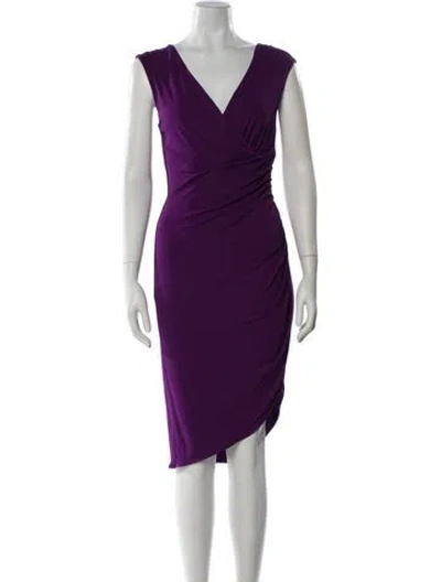 Pre-owned Michael Kors V-neck Midi Length Dress In Purple