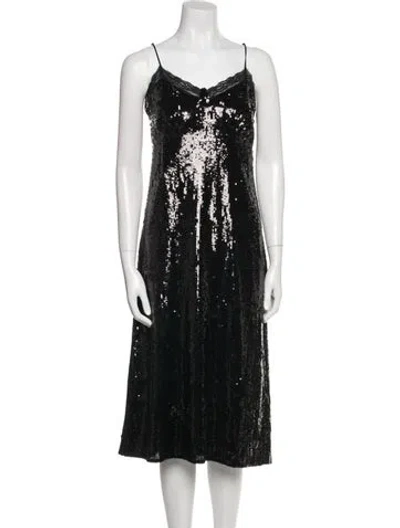 Pre-owned Michael Kors V-neck Midi Length Dress W/ Tags In Black