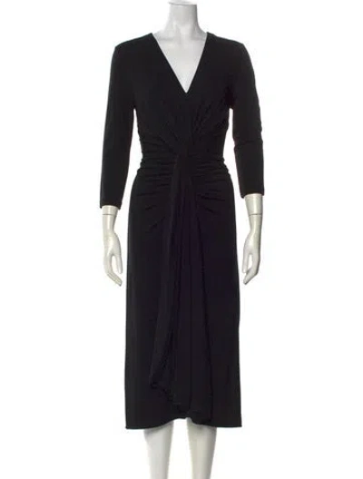 Pre-owned Michael Kors V-neck Midi Length Dress W/ Tags In Black