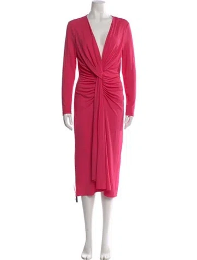 Pre-owned Michael Kors V-neck Midi Length Dress W/ Tags In Burgundy