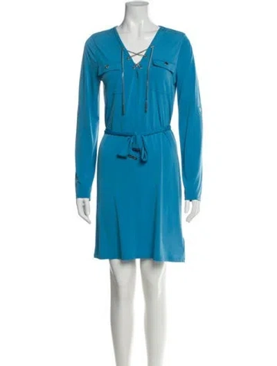 Pre-owned Michael Kors V-neck Mini Dress In Blue