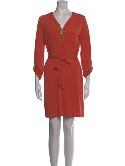 Pre-owned Michael Kors V-neck Mini Dress In Orange