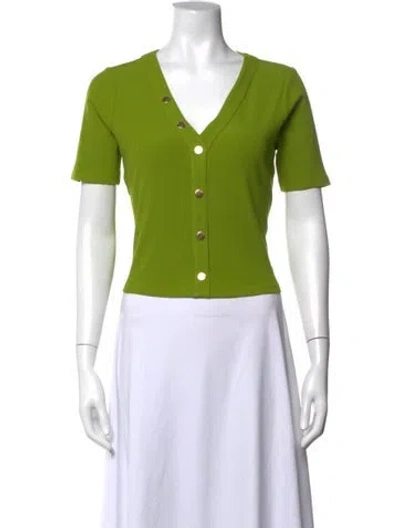 Pre-owned Michael Kors V-neck Short Sleeve Top In Green