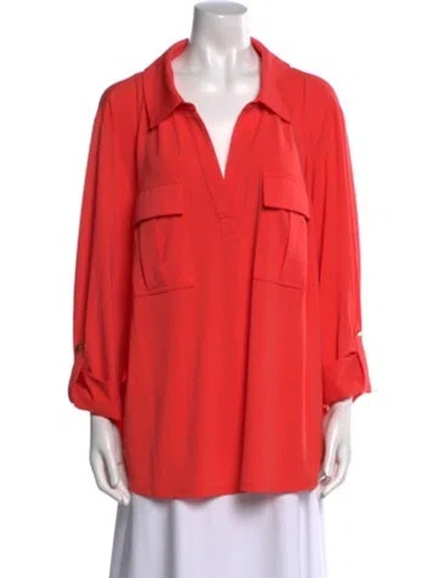 Pre-owned Michael Kors V-neck Three-quarter Sleeve Blouse W/ Tags In Orange