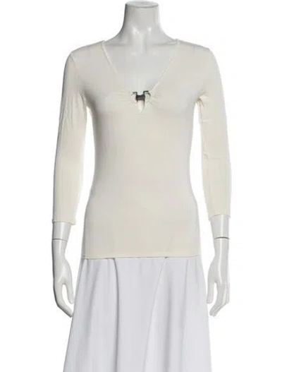 Pre-owned Michael Kors V-neck Three-quarter Sleeve Top In White