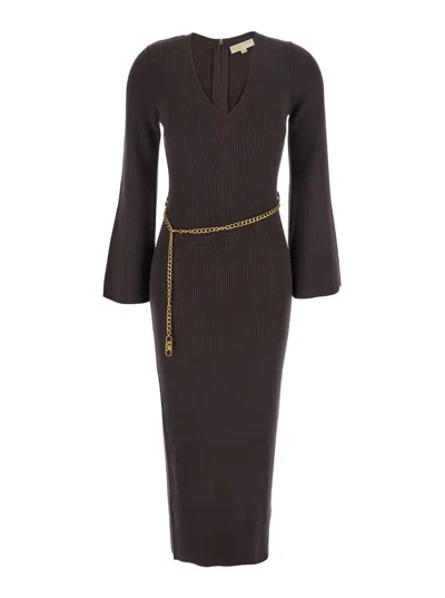 Michael Kors Chocolate Wool Blend Dress In Brown