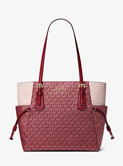 Michael Kors Voyager Large Color-block Metallic Signature Logo Tote Bag In Red
