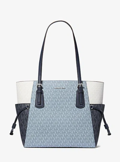 Michael Kors Voyager Large Color-block Signature Logo Tote Bag In Blue