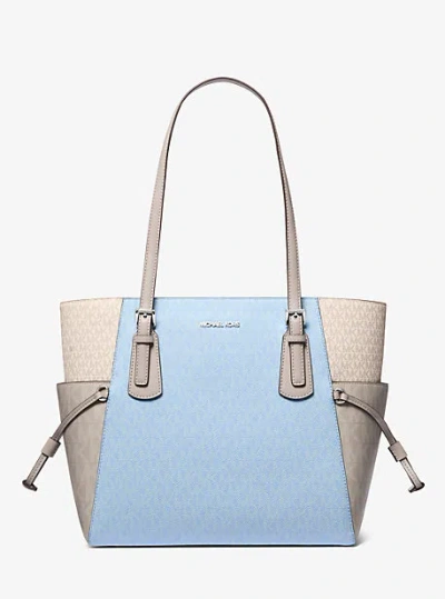 Michael Kors Voyager Large Color-block Signature Logo Tote Bag In Blue
