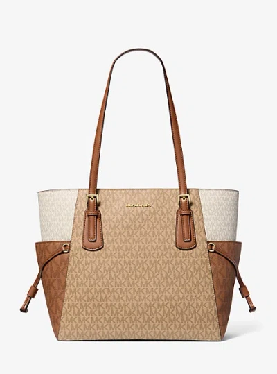 Michael Kors Voyager Large Color-block Signature Logo Tote Bag In Brown