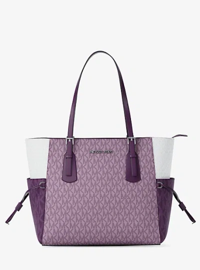 Michael Kors Voyager Large Color-block Signature Logo Tote Bag In Purple