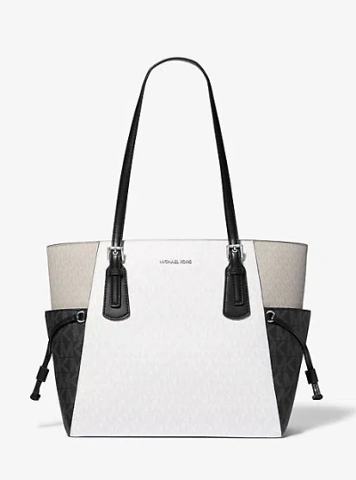 Michael Kors Voyager Large Color-block Signature Logo Tote Bag In White