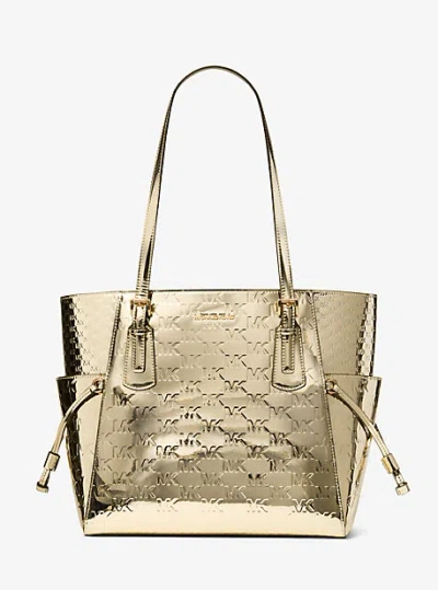 Michael Kors Voyager Large Metallic Logo Debossed Tote Bag In Neutral