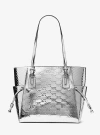 Michael Kors Voyager Large Patent Logo Debossed Tote Bag In Silver