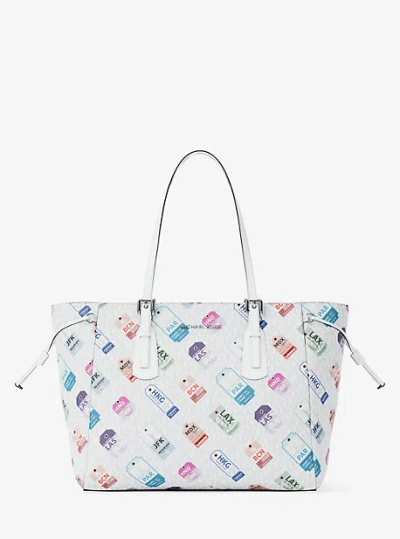 Michael Kors Voyager Large Printed Signature Logo Tote Bag In Multi