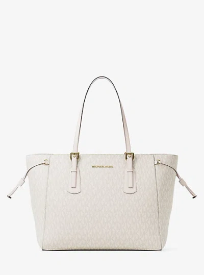Michael Kors Voyager Large Signature Logo Top-zip Tote Bag In Brown