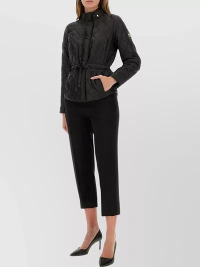 Michael Kors Waist Belted High Collar Quilted Jacket In Black
