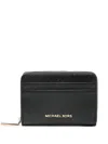 Michael Kors Black Card Holder With Logo Lettering In Hammered Leather Woman In Black