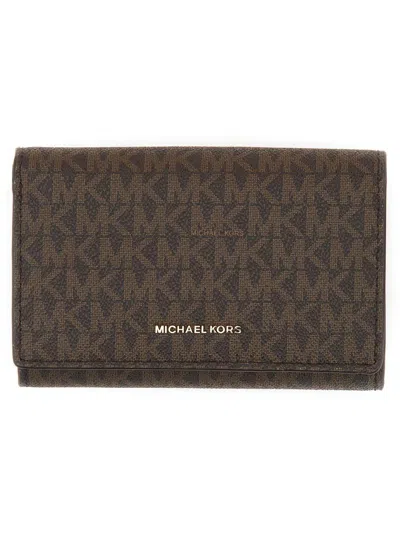 Michael Kors Wallet With All Over Logo In Brown