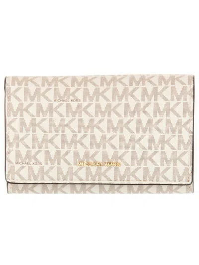 Michael Kors Wallet With All Over Logo In Neutral