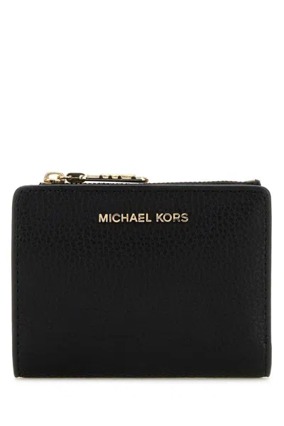 Michael Kors Floater Pebble Leather Gold Logo In Black