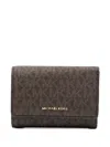 Michael Kors Logo Pattern Wallet With Card Slots And Zip In Brown