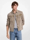 Michael Kors Washed Denim Curved Hem Shirt Jacket In Brown