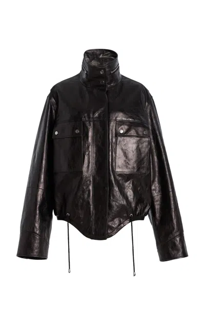 Michael Kors Washed Leather Bomber Jacket In Black