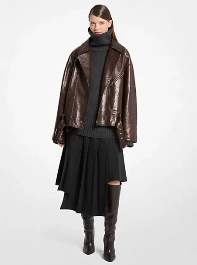 Michael Kors Washed Leather Moto Jacket In Brown