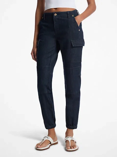 Michael Kors Washed Stretch Denim Cargo Jeans In Blue
