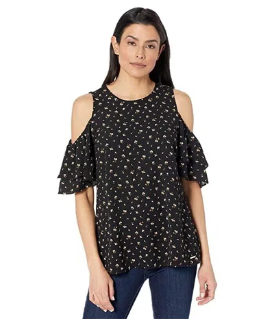 Michael Kors Watercolor Ditsy Top Womens Black Floral Cold Shoulder Jdm851 In Multi