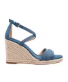 Michael Kors Mandy Wedge Sandal In Denim With Iuta Wedge In Nude
