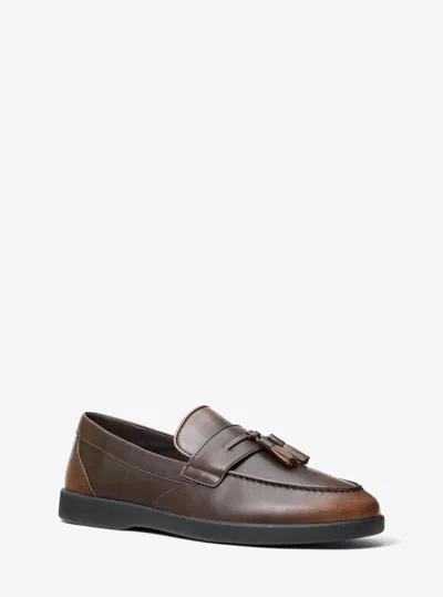 Michael Kors Wesley Tassel Burnished Leather Loafer In Brown