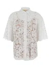 Michael Kors White Beaded Shirt With All-over Floral Embroidery In Tech Fabric Woman